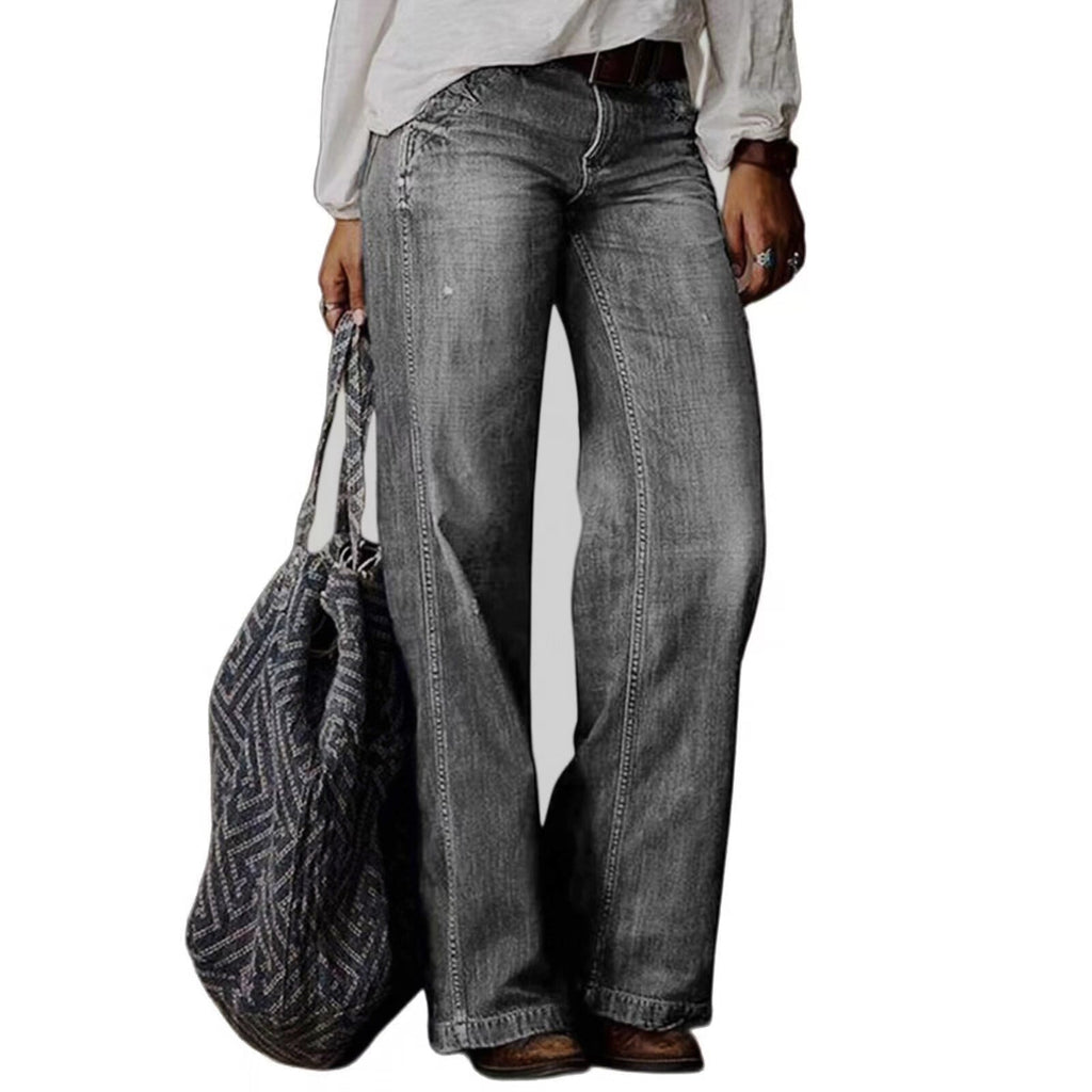 Pair of casual straight-leg jeans from LadyShow.Store with front pockets, styled for everyday wear.