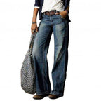 Pair of LadyShow.Store straight-leg casual jeans with front pockets, classic denim style and a relaxed fit.
