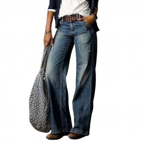 Pair of LadyShow.Store straight-leg casual jeans with front pockets, classic denim style and a relaxed fit.