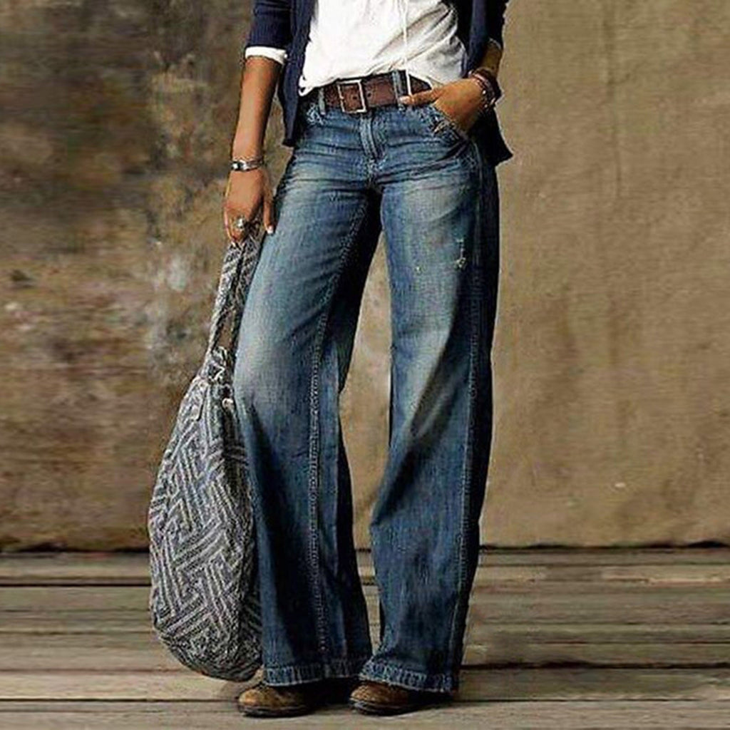Light blue LadyShow.Store straight-leg jeans with front and back pockets, casual fashion style, designed for everyday wear.