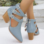 Women's pointed toe block heel sandals with mid-height heel, stylish and comfortable dress shoes by Trendsi.