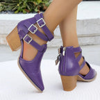 Women's pointed toe block heel sandals by Trendsi, featuring a comfortable mid-heel design perfect for dressy occasions.