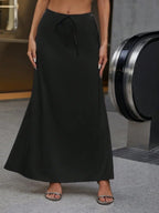 Elegant satin skirt by Bella Mia, lace-up design, suitable for spring and autumn, long and stylish for women.