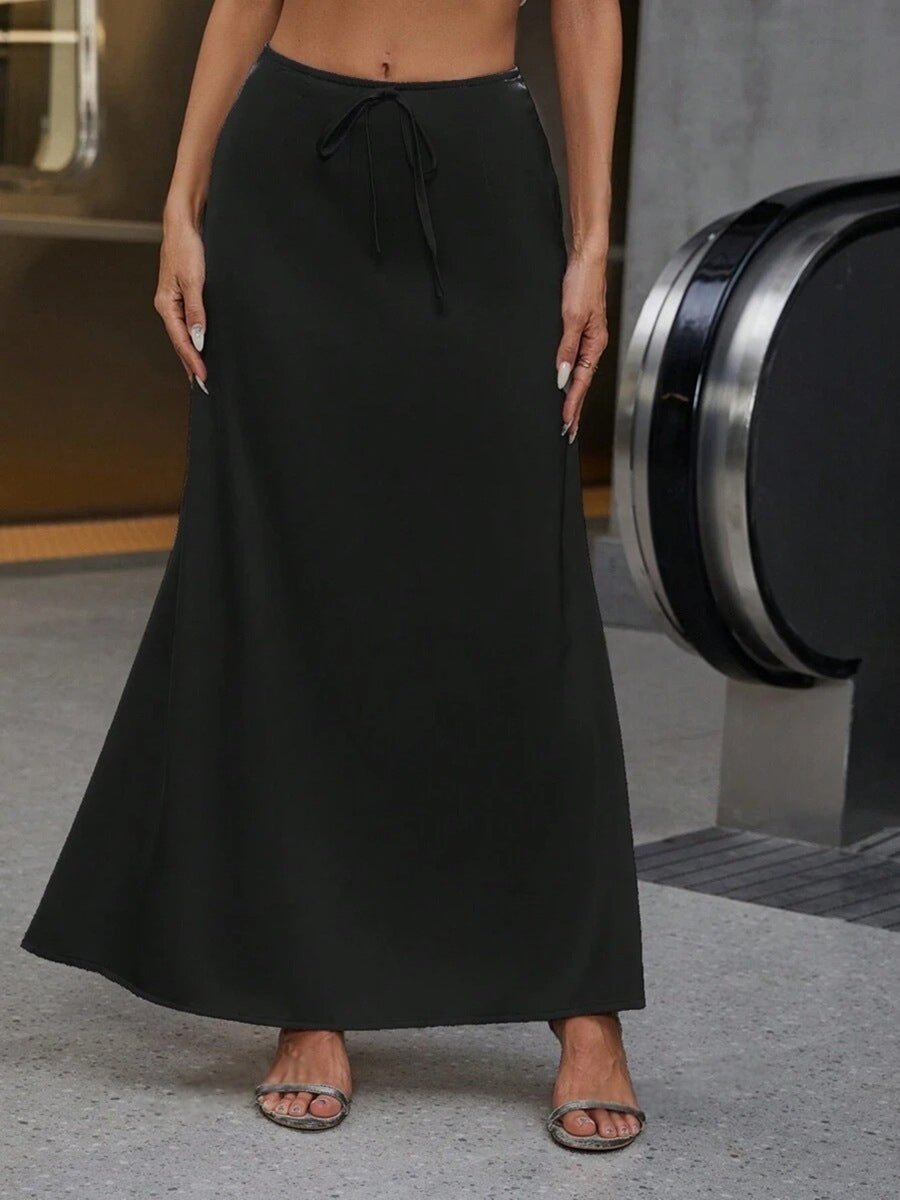 Elegant satin skirt by Bella Mia, lace-up design, suitable for spring and autumn, long and stylish for women.
