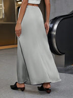 Elegant satin skirt by Bella Mia with lace-up detail, perfect for spring and autumn, long and fashionable for women.