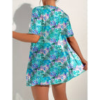 Printed high-waist slimming bikini three-piece set by FitiqueFit, featuring a colorful casualwear swimwear design.