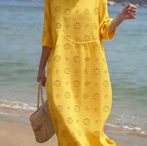 Printed ladies' long-sleeved round neck dress by LadyShow.Store, featuring a stylish pattern and comfortable fit.