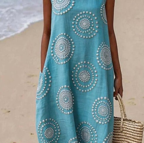 Printed ladies' long-sleeved round neck dress by LadyShow.Store, featuring floral pattern and comfortable fit.