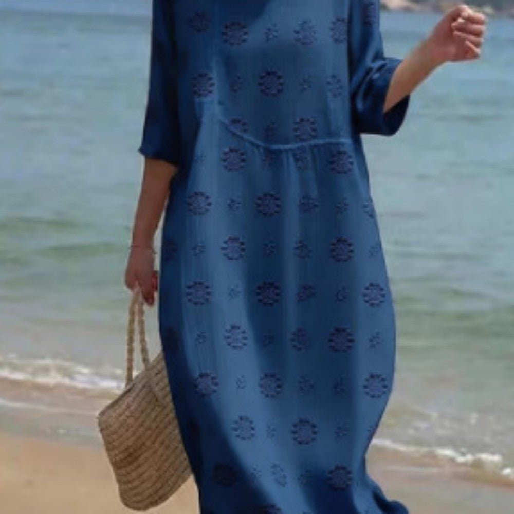 Printed ladies' long-sleeved round neck dress by LadyShow.Store, showcasing a stylish, comfortable design with vibrant print details.