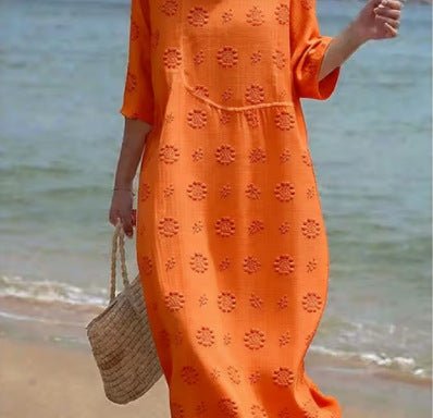 Printed ladies' long-sleeved round neck dress by LadyShow.Store, featuring a stylish pattern and comfortable fit.