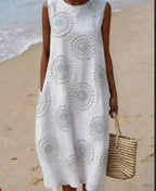 Printed ladies' long-sleeved round neck dress by LadyShow.Store, showcasing stylish floral pattern and comfortable fit.