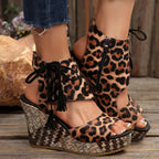 Printed wedge platform sandals by Plush Fashion Hub featuring a high heel and summer-ready design with colorful floral print.