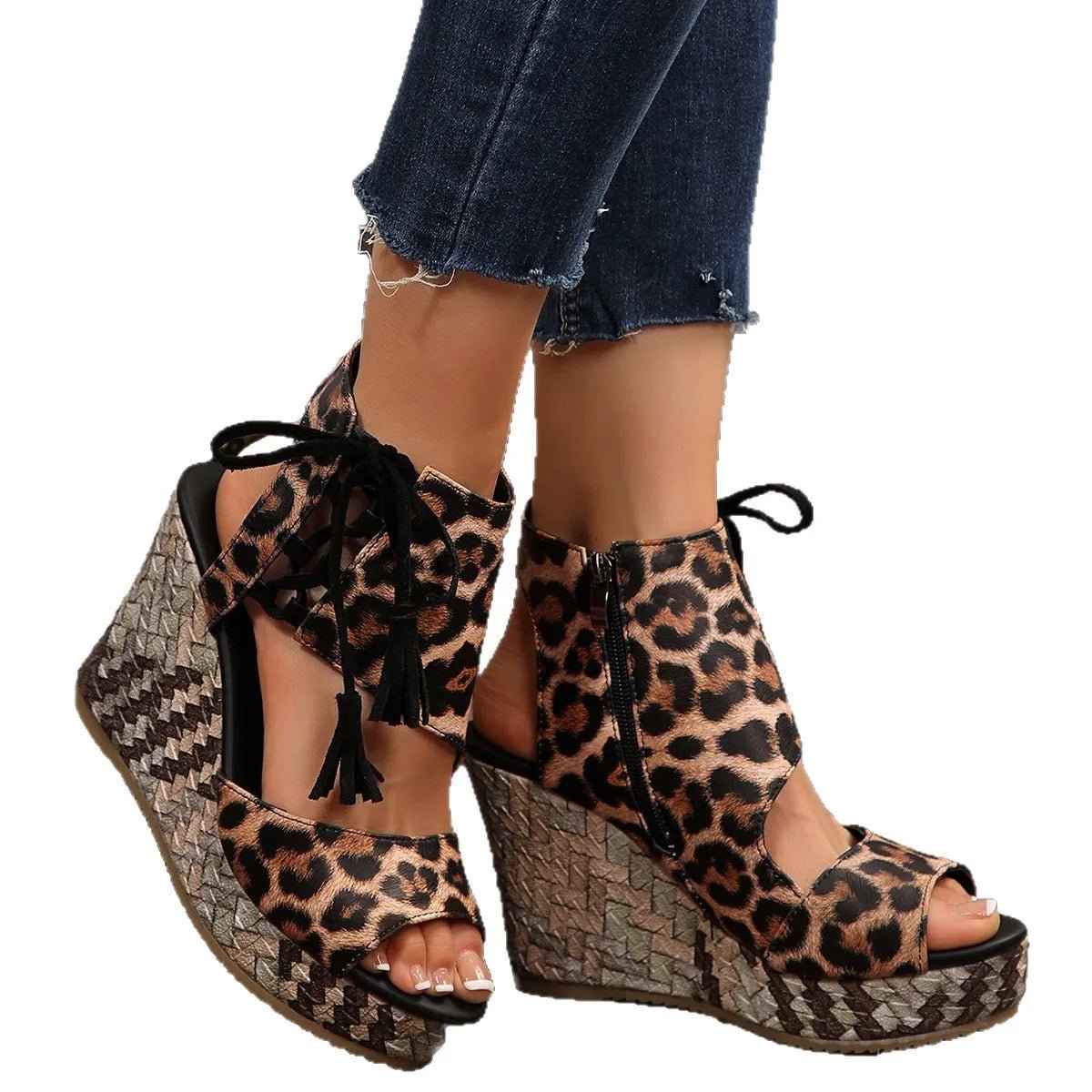Printed wedge platform sandals with high heels and summer style, featuring colorful patterns and comfortable straps from Plush Fashion Hub.