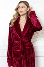 Red Lotus Linen women's plush bathrobe with ultra-soft, cozy fabric and a relaxed fit, perfect for lounging and comfort.