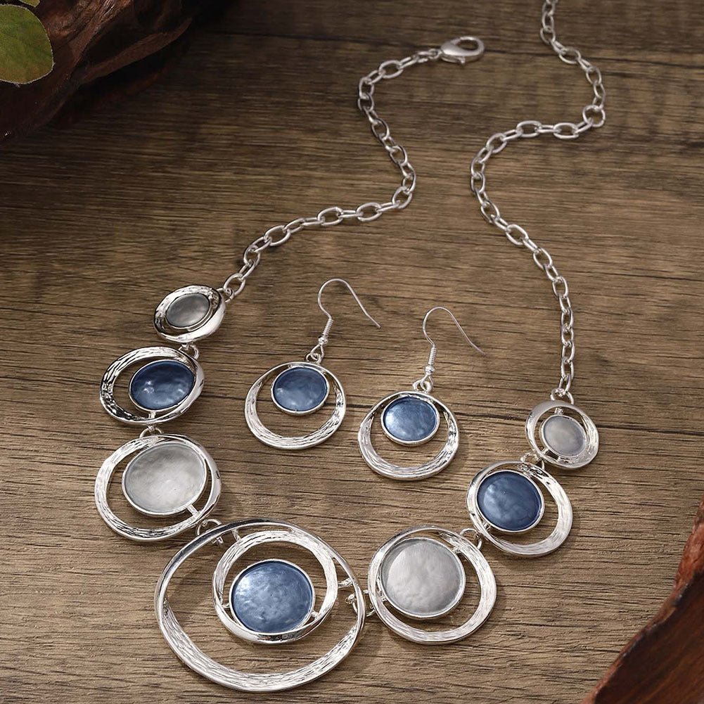 Retro oil-dropped hollow round earrings and matching necklace set for women, elegant jewelry by LadyShow.Store.