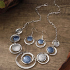Retro oil-dropped hollow round earrings and matching necklace set for women, elegant jewelry by LadyShow.Store.