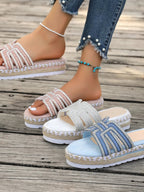 Women's rhinestone platform espadrille sandals by Trendsi featuring sparkly embellishments and woven jute soles for summer footwear.