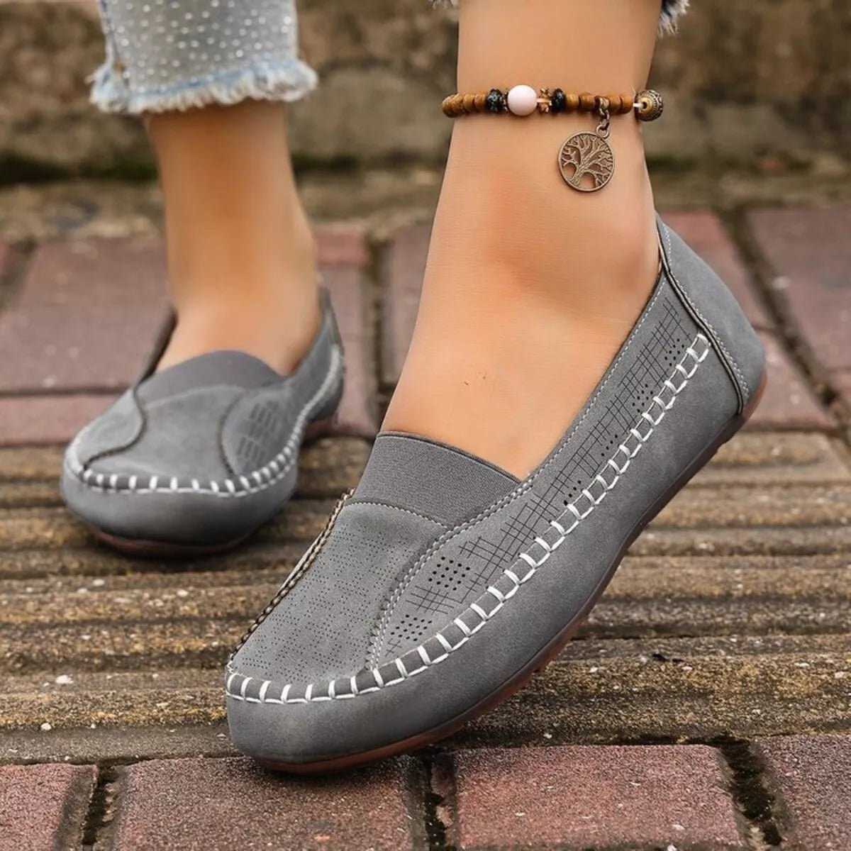 Women's breathable mesh slip-on flats with round toe design, comfortable walking shoes by Plush Fashion Hub.