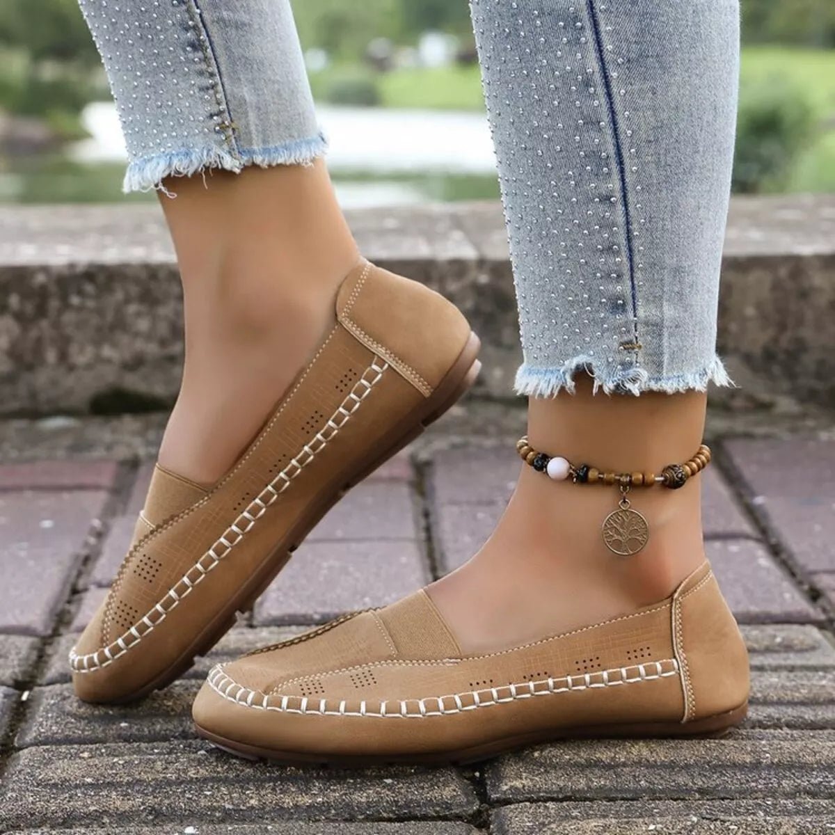 Women's breathable mesh slip-on flats with round toes, comfortable walking shoe by Plush Fashion Hub.