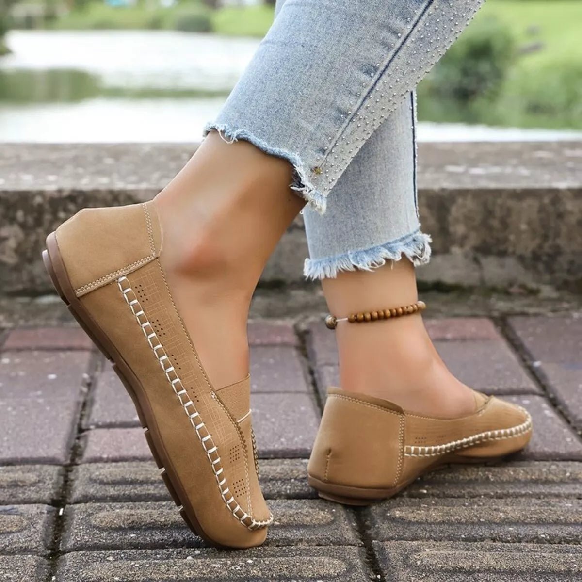 Women's breathable mesh slip-on flats with round toe design, Comfortable walking shoes by Plush Fashion Hub.