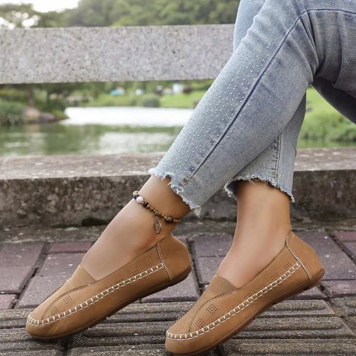 Women's breathable mesh slip-on flats with round toes, comfortable walking shoes by Plush Fashion Hub.