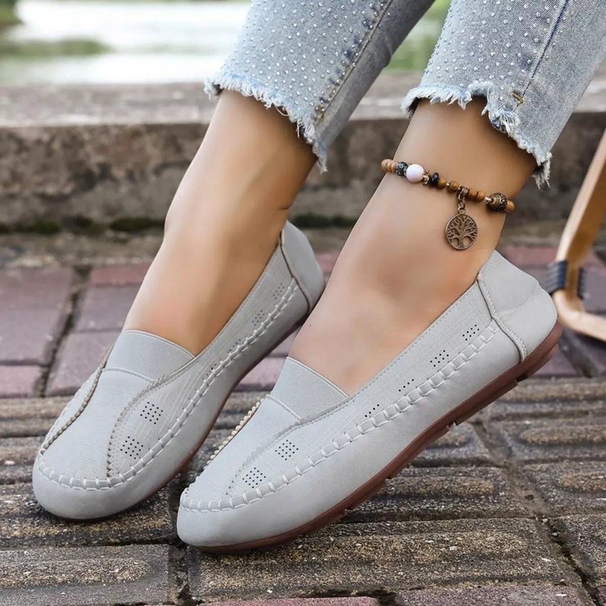 Women's breathable mesh slip-on flats with round toes, comfortable walking shoes by Plush Fashion Hub.