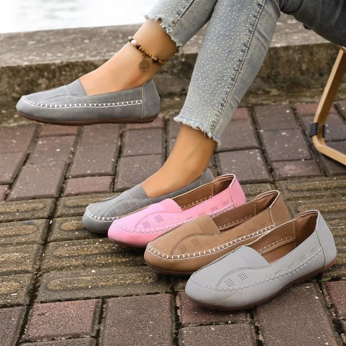 Women's breathable mesh slip-on flats with round toes, comfortable walking shoes by Plush Fashion Hub.