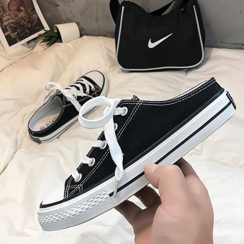 Women's round toe lace-up canvas sneakers by Plush Fashion Hub, lightweight casual flat shoes with a stylish design.