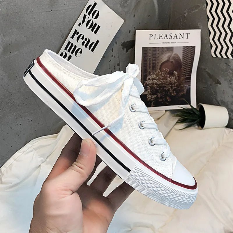 Women's round toe lace-up canvas sneakers by Plush Fashion Hub, lightweight casual flat shoes with stylish design and comfortable fit.