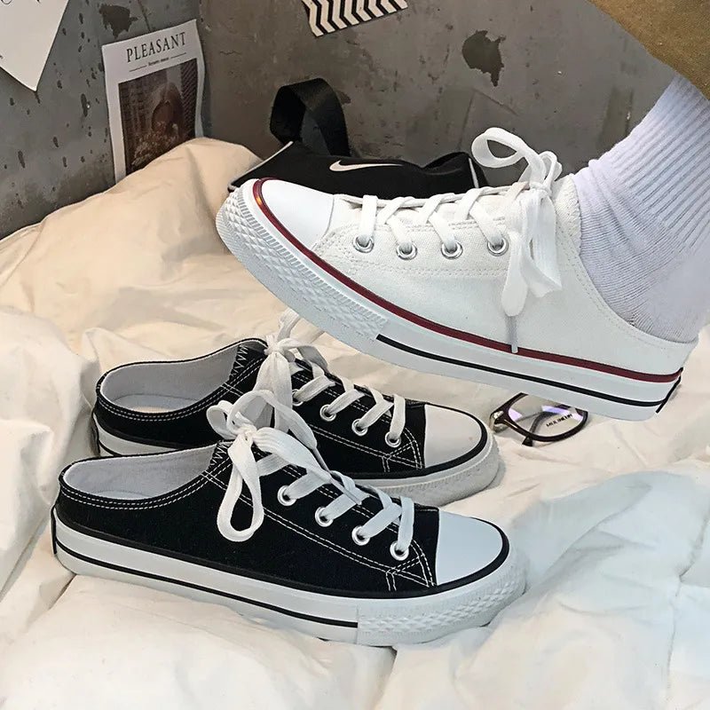 Lightweight women's round toe lace-up canvas sneakers by Plush Fashion Hub, casual flat shoes with stylish design.