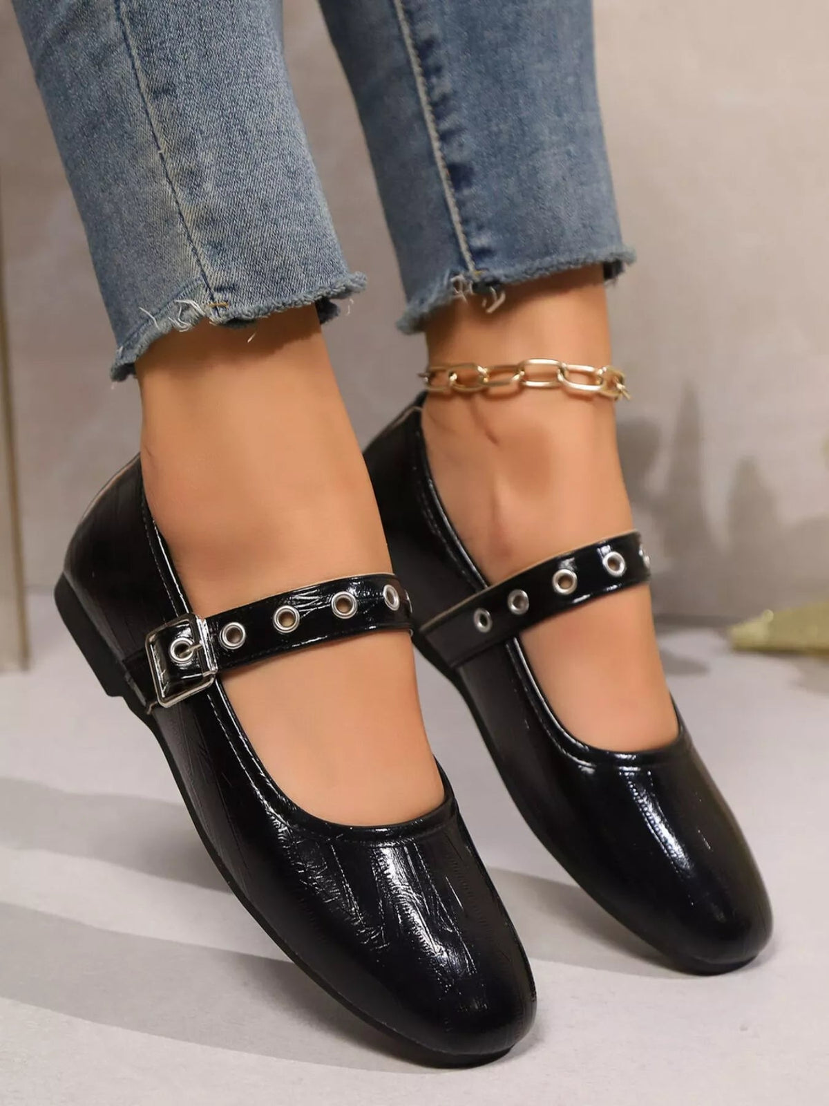 Classic round toe Mary Jane loafers in premium PU leather, stylish shoe with adjustable strap by Plush Fashion Hub.