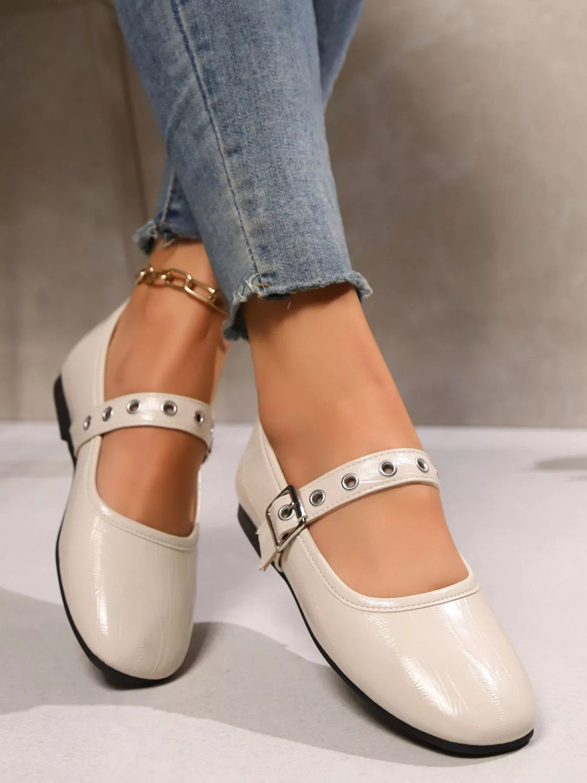 Classic round-toe Mary Jane loafers from Plush Fashion Hub in premium PU leather, featuring a sleek, stylish shoe design.