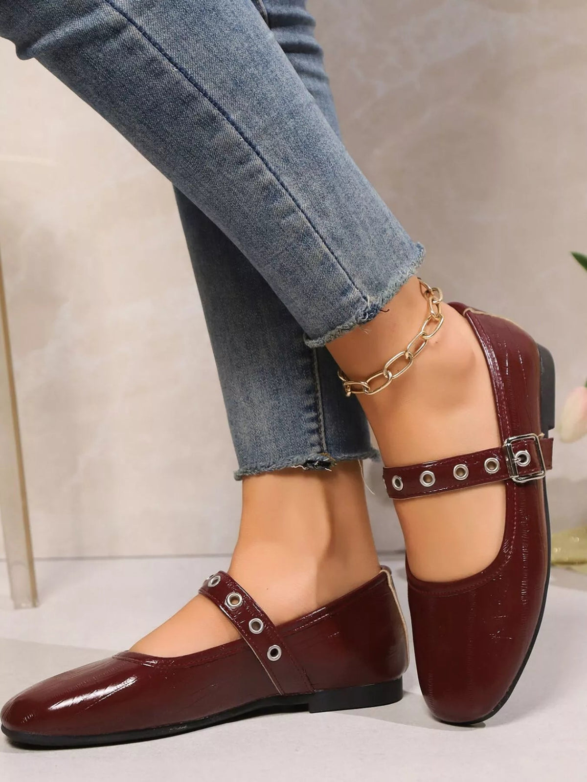 Classic round toe Mary Jane loafers made of premium PU leather featuring a sleek design and comfortable fit.