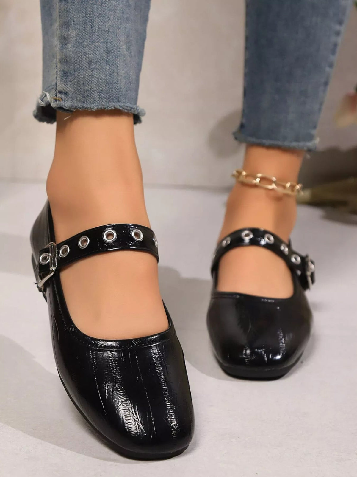Classic round toe Mary Jane loafers in premium PU leather from Plush Fashion Hub displayed on a plain background.
