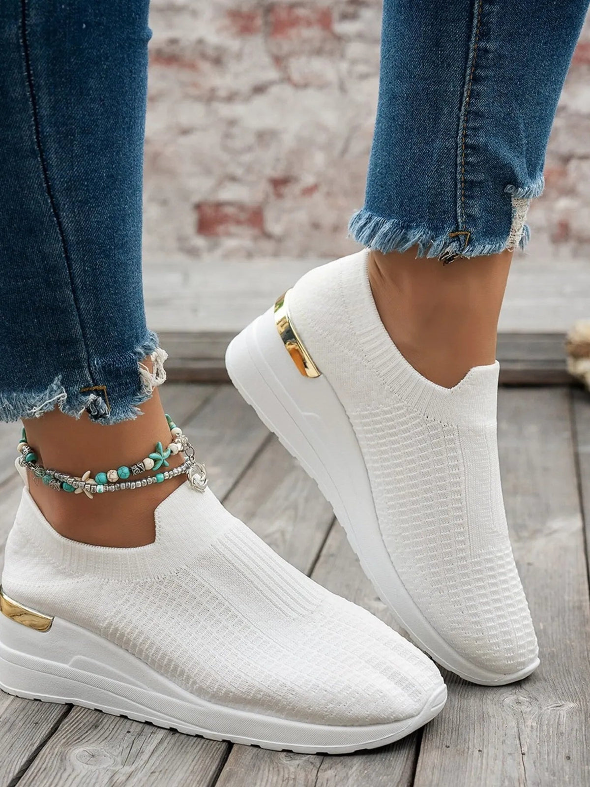 Women's round toe wedge sneakers from Plush Fashion Hub featuring breathable material and stylish comfort footwear.