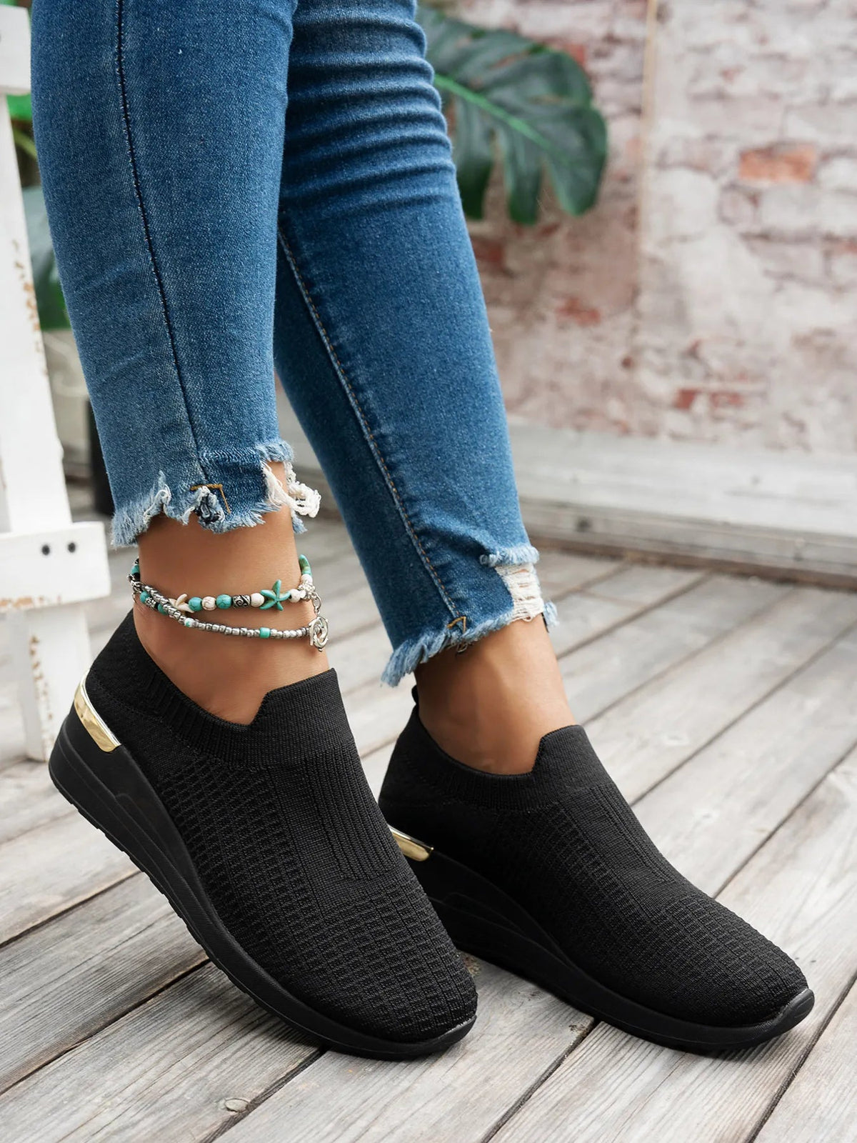 Women's round toe wedge sneakers by Plush Fashion Hub, featuring breathable material and stylish comfort for everyday wear.