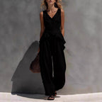 FitiqueFit ruffled tank top and draping wide-leg pants set in 6 colors, available in sizes S to 3XL, casualwear ensemble.