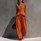 FitiqueFit ruffled tank top and draping wide-leg pants set in 6 colors, available in small to 3XL, for casualwear style.