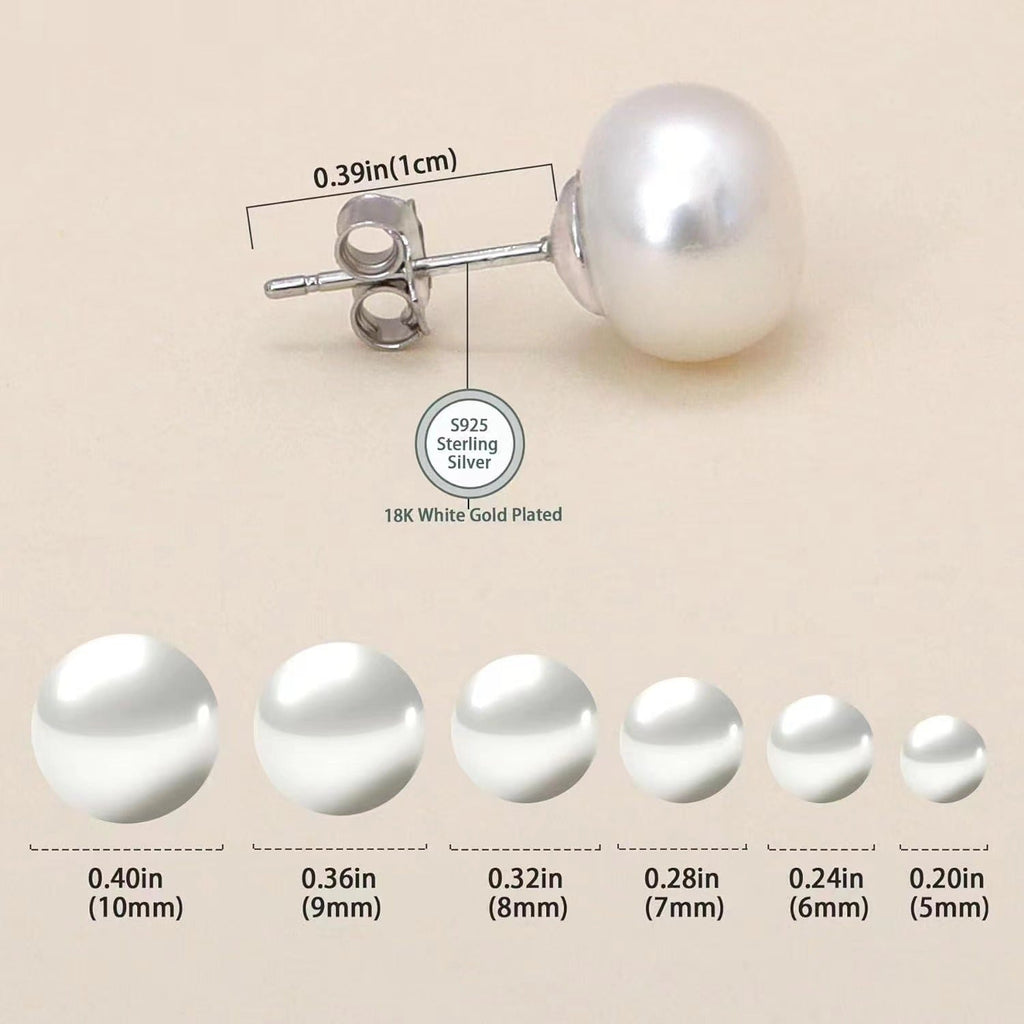Sterling silver freshwater pearl ear studs with needle design, elegant and natural for women’s jewelry.
