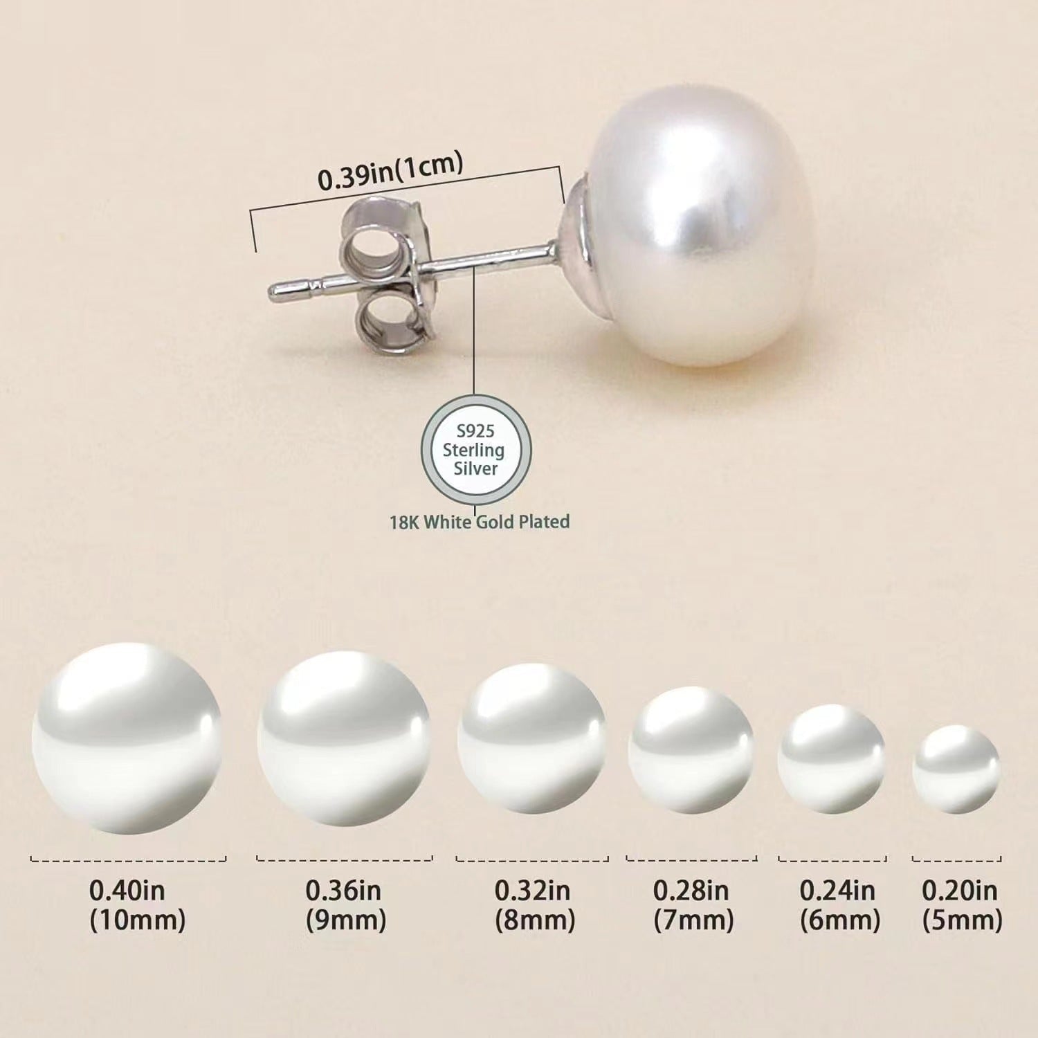 Sterling silver freshwater pearl ear studs with needle design, elegant and natural for women’s jewelry.