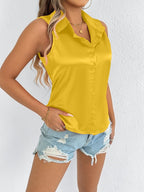 Bella Mia satin women's summer shirt, stylish satin top with a smooth, shiny fabric and relaxed fit for warm weather.