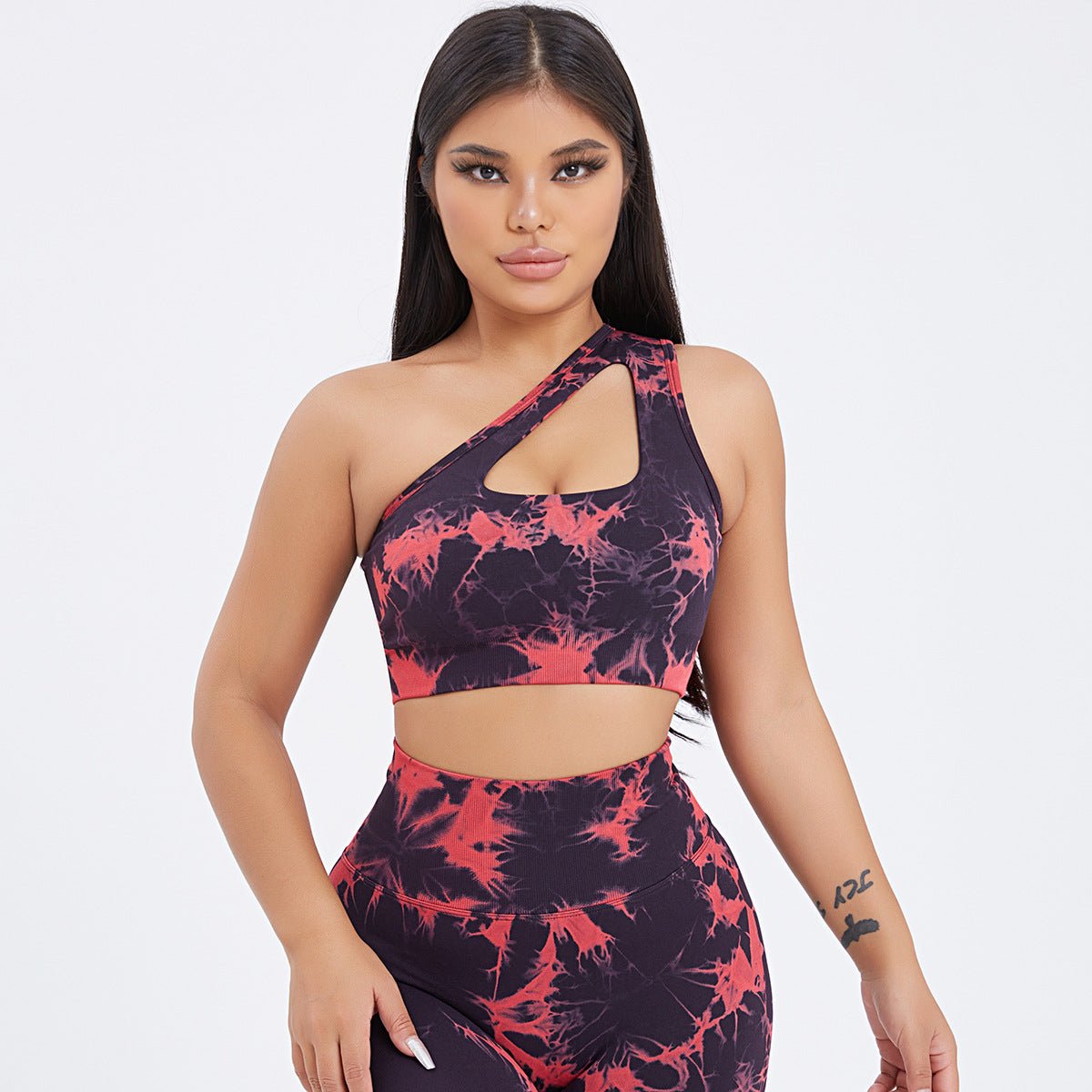 FitiqueFit seamless one-shoulder activewear bra and scrunch high-waisted yoga leggings set for women.