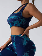 FitiqueFit seamless one-shoulder bra and high-waisted scrunch leggings set, ideal for activewear and yoga workouts.
