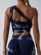 FitiqueFit seamless one-shoulder bra and scrunch high-waisted yoga leggings set, ideal for activewear and yoga workouts.