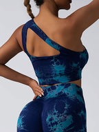 FitiqueFit seamless one-shoulder bra and scrunch high-waisted yoga leggings set, activewear for comfortable workouts.