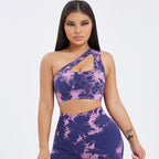 FitiqueFit seamless one-shoulder bra and scrunch high-waisted yoga leggings set, perfect for activewear and workout sessions.