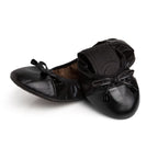 Black Talaria Flats shoes with sleek, minimalist design and comfortable slip-on style, ideal for casual or professional wear.