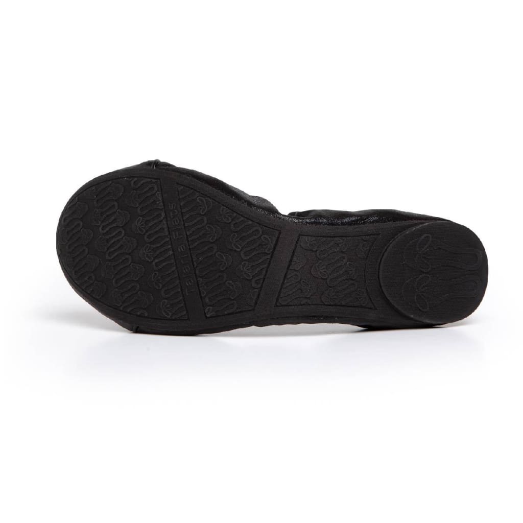 Black Talaria Flats shoes with sleek, minimalist design, featuring comfortable slip-on style and smooth leather finish.