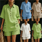 FitiqueFit casualwear short-sleeve shirt and loose pants two-piece set in four colors, available in sizes S to 5XL.