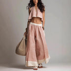 FitiqueFit sleeveless V-neck two-piece casual outfit in solid color, ideal for lounging and casual wear.